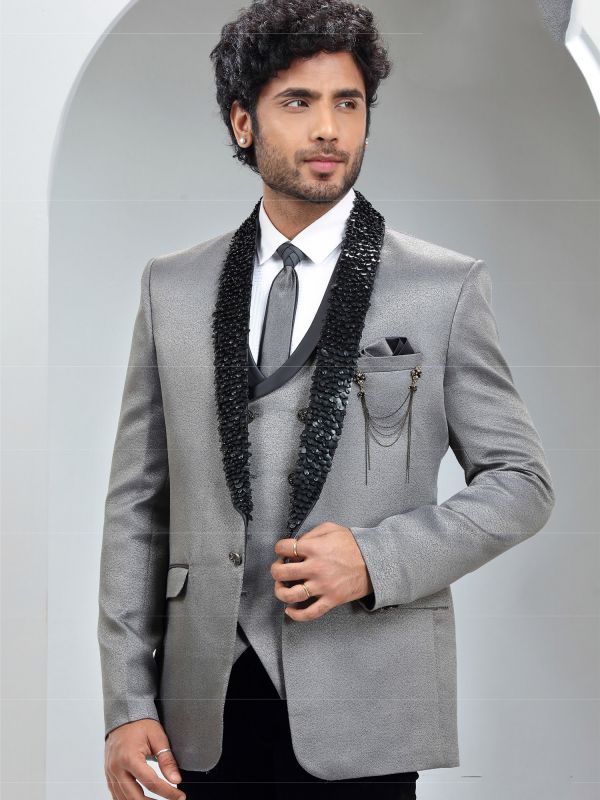 Classic Grey Beads Augmnented Imported Mens Suit