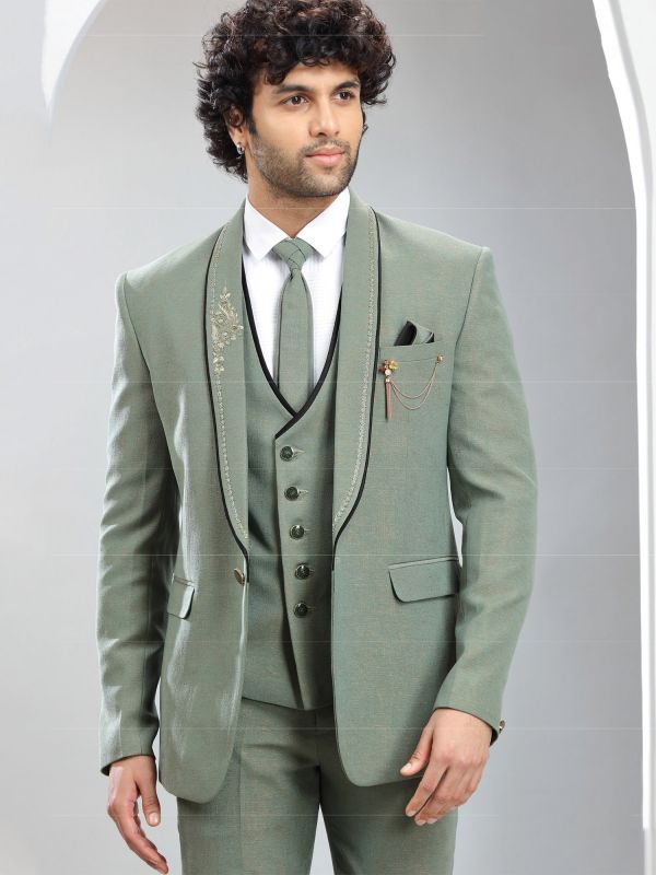 Men's Suit Light Green Coat Pant With Turban Pista Green Mens