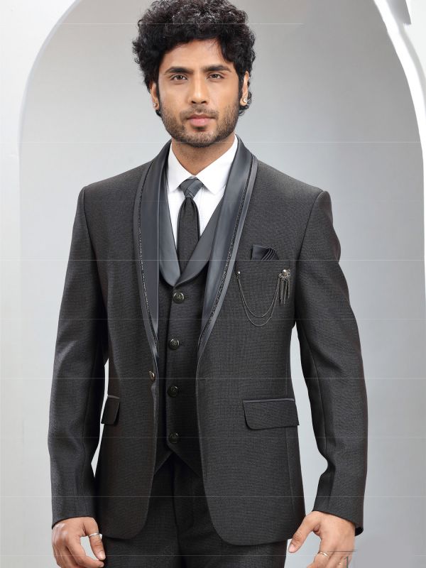 Grey Italian Jute Textured Mens Party Wear Suit