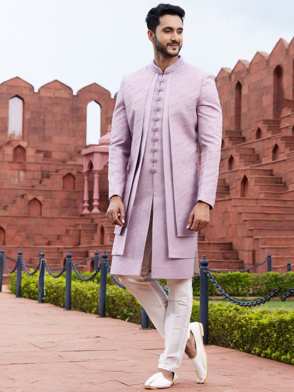 Purple Jacket Style Indowestern For Mens