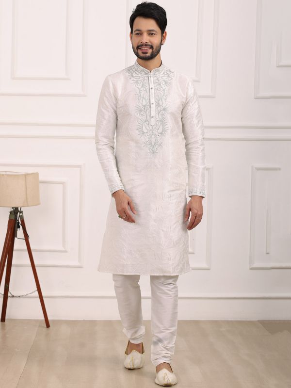 White Thread Work Kurta With Pajama
