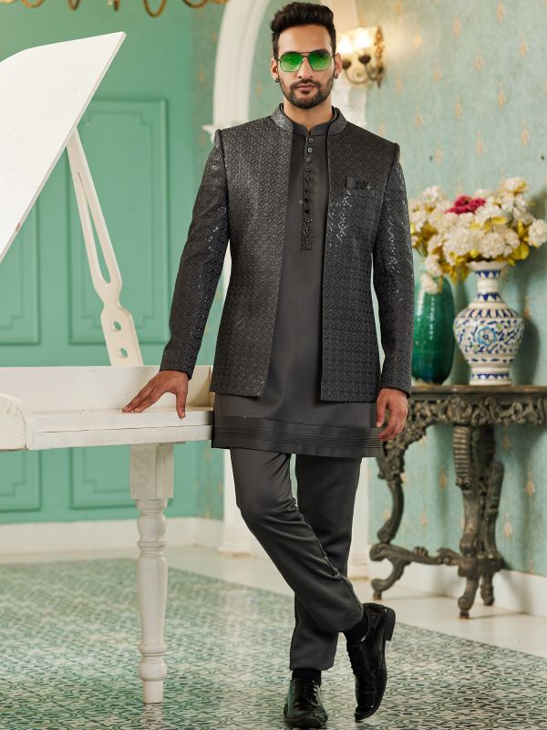 Brown Party Wear Jacket Style Bandhgala Suit