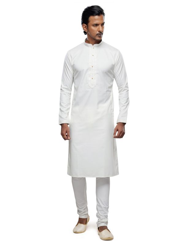 White Silk Kurta Pyjama Set In Readymade For Mens