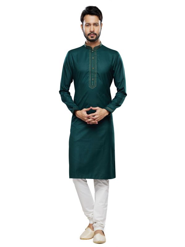 Rama Green Silk Kurta Pyjama In Festive Wear For Mens
