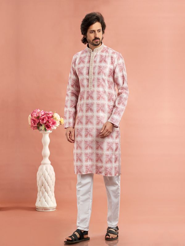 Off White Digital Printed Mens Readymade Kurta