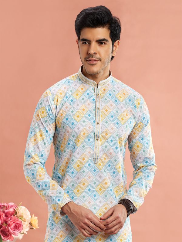 Light Blue Casual Wear Kurta Pyjama In Cotton