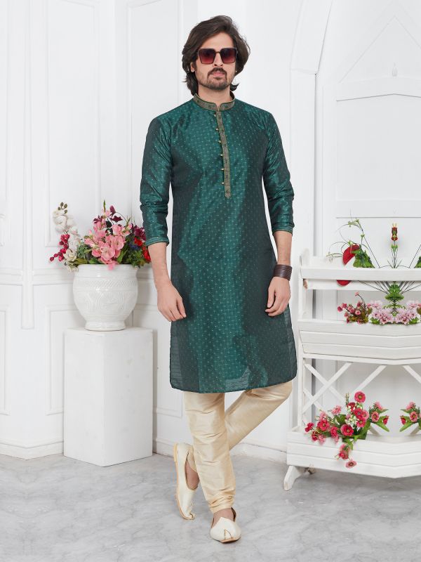 Rama Green Mens Festive Wear Kurta Pyjama Set