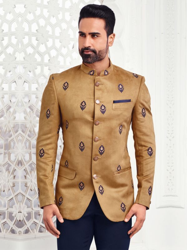 Coffee Brown Velvet Jodhpuri Suits For Men