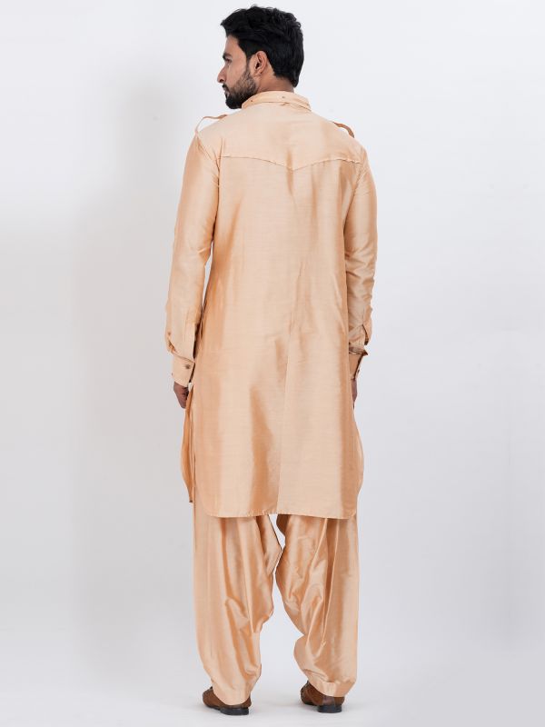 Peach Casual Pathani Kurta Pyjama Set