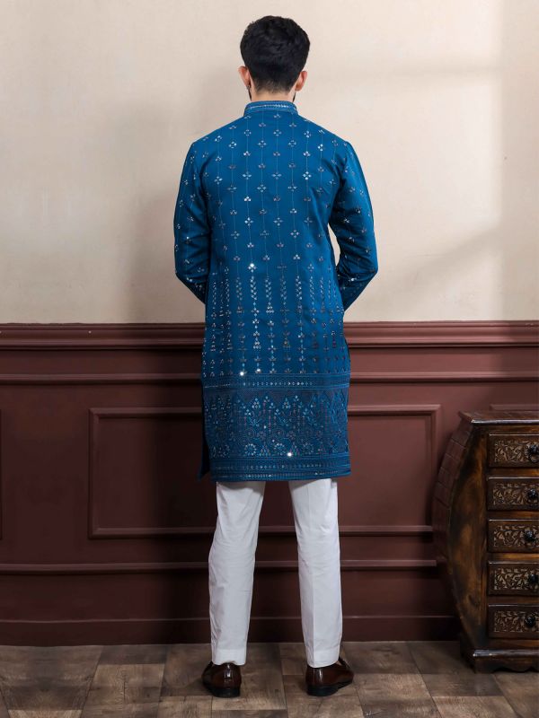 Blue Sequins Work Enhanced Kurta Pyjama