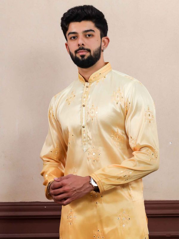 Yellow Ombre Shaded Kurta Set In Art Silk