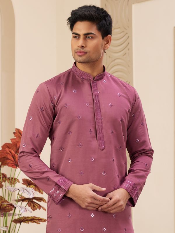 Pink Sequins Work Readymade Kurta Pyjama