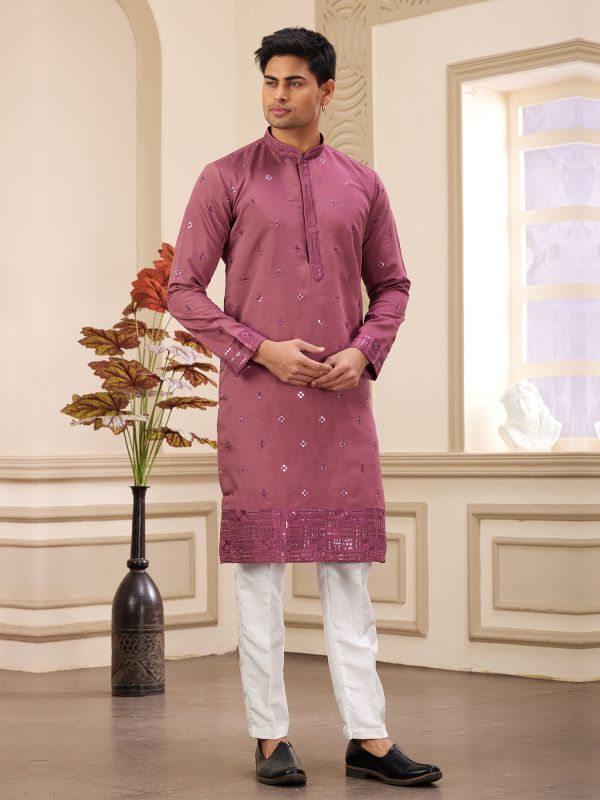 Pink Sequins Work Readymade Kurta Pyjama