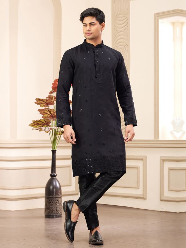 Black Readymade Casual Kurta Pyjama Set