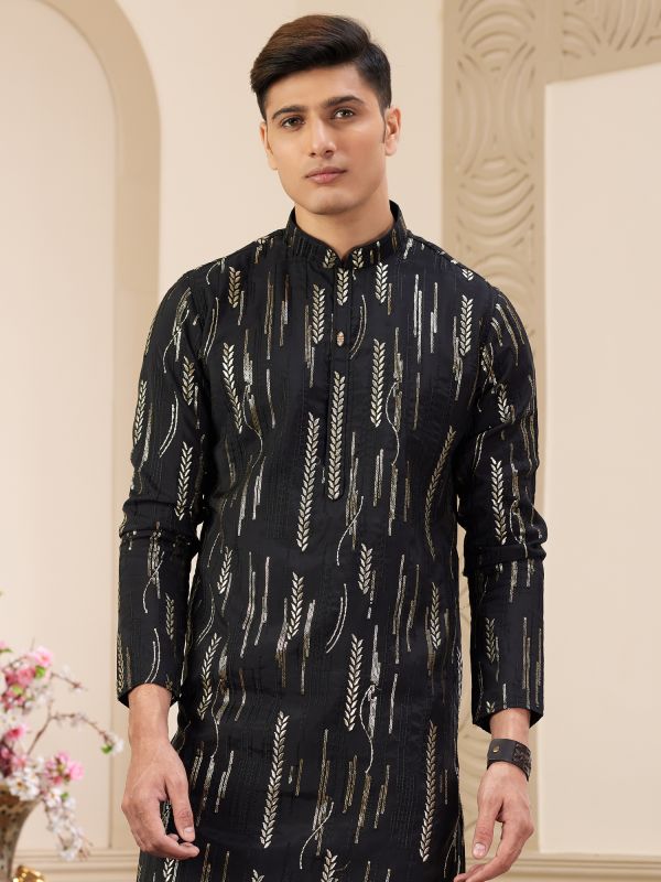 Black Casual Wear Embroidered Kurta Pyjama