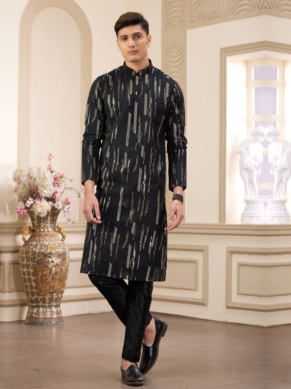 Black Casual Wear Embroidered Kurta Pyjama