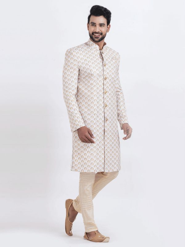 Off White Cotton Indo Western In Floral Work