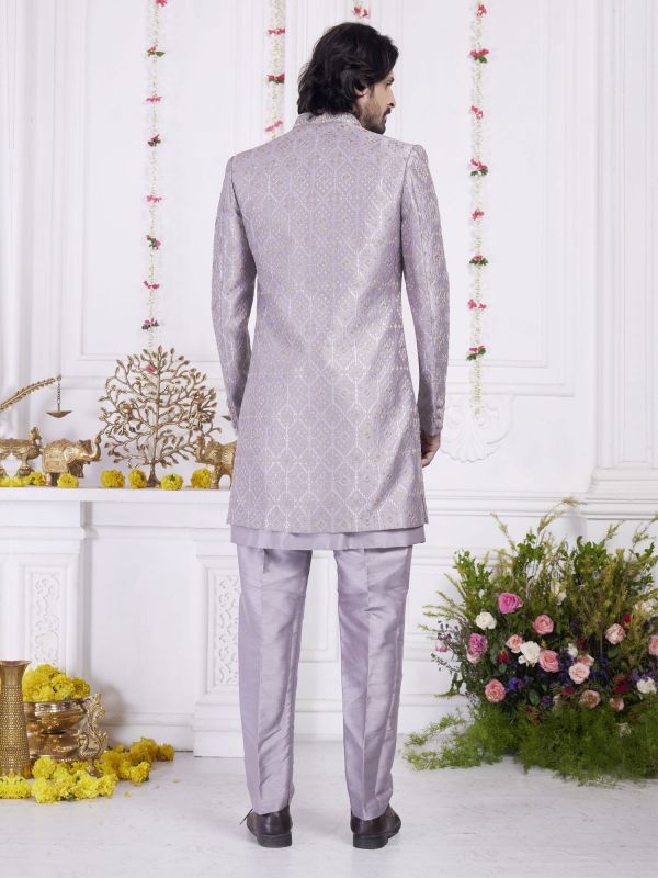 Heather Purple Art Silk Men's Indowestern With Jacket