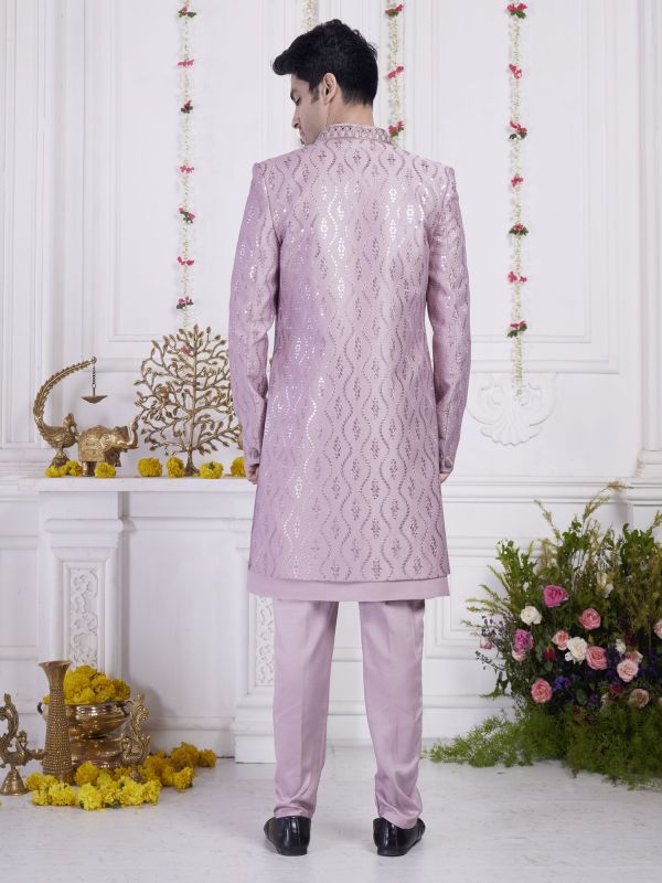 Lilac Menswear Wedding Indowestern Set In Jacket Style