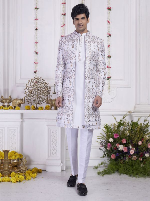 Light Purple Festive Wear Indowestern In Floral Work