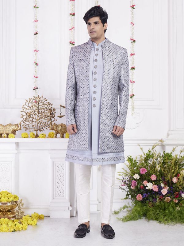 Purple Sequins Enhanced Indowestern For Mens