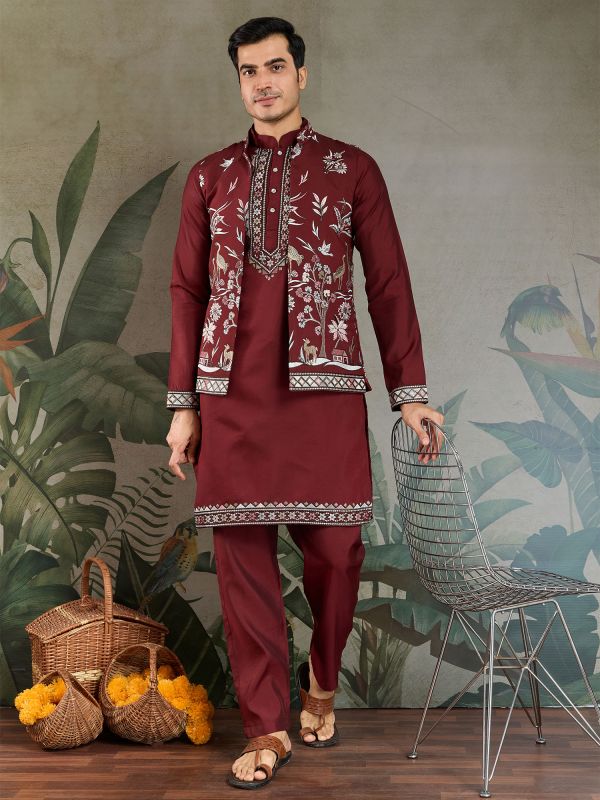 Maroon Sequins Augmented Readymade Kurta Set