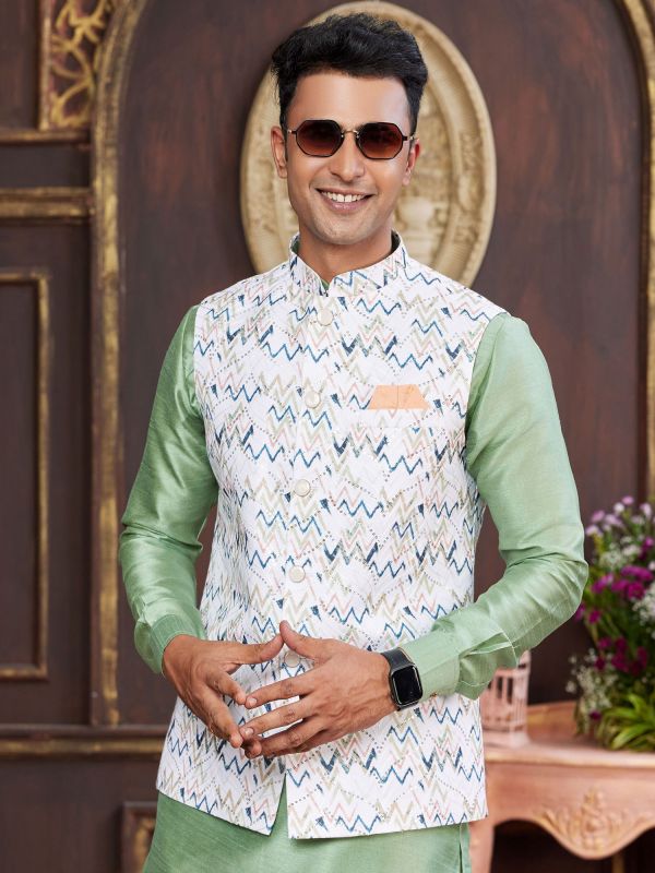 Pista Green Readymade Silk Kurta Pyjama