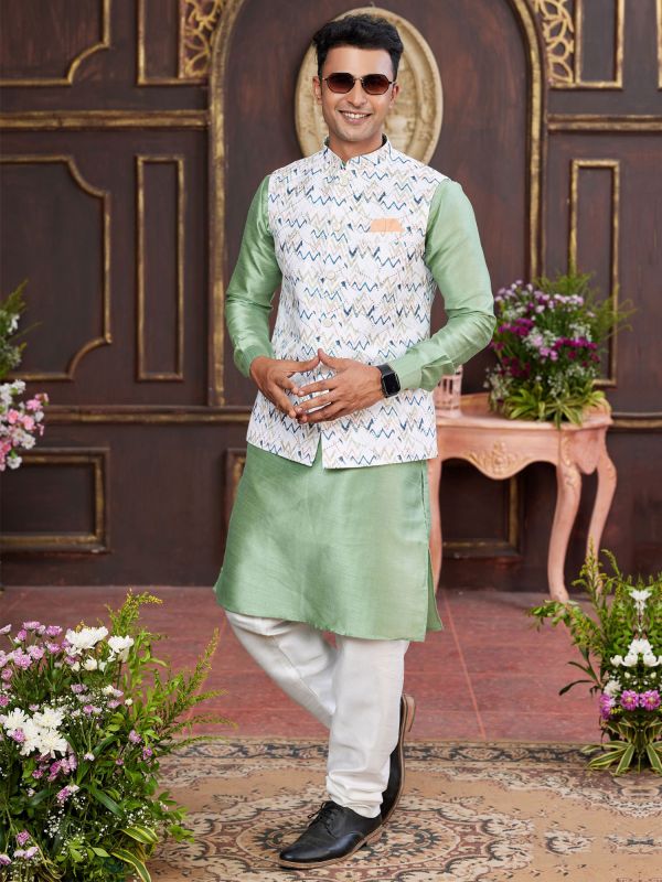 Pista Green Readymade Silk Kurta Pyjama