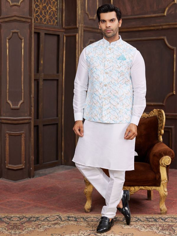 Off White Readymade Kurta Set In Sequins Work