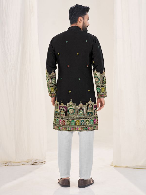 Black Heavy Embroidered Navratri Men's Kurta Pyjama