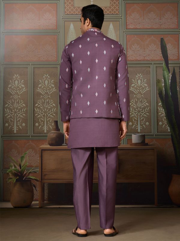 Dusty Purple Navratri Silk Kurta Set With Jacket
