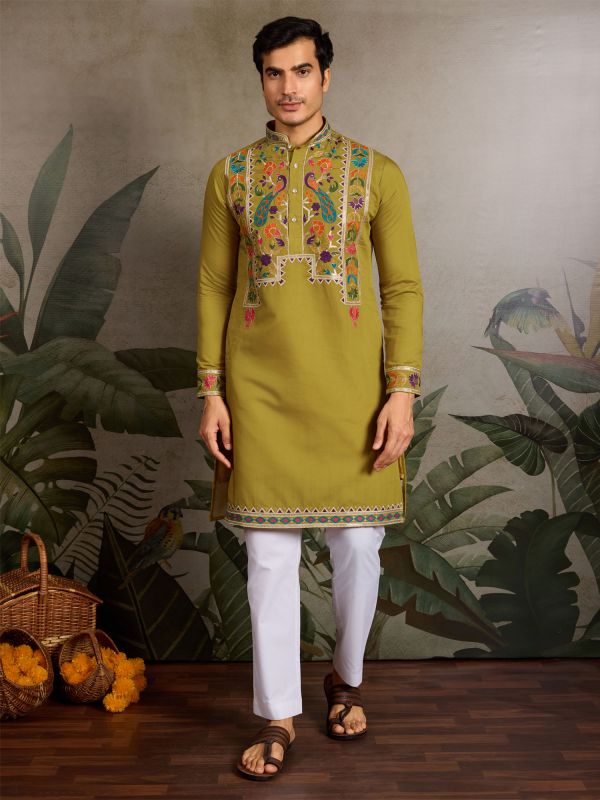 Green Thread Work Embroidered Navratri Kurta Set