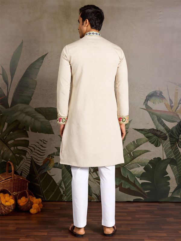 Beige Festive Readymade Men's Kurta Pyjama Set