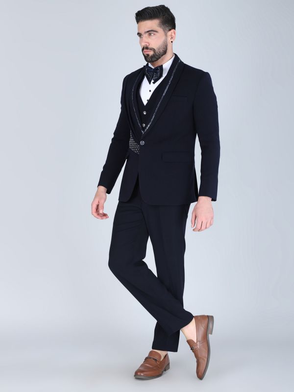Navy Blue Designer Tuxedo Suit For Mens