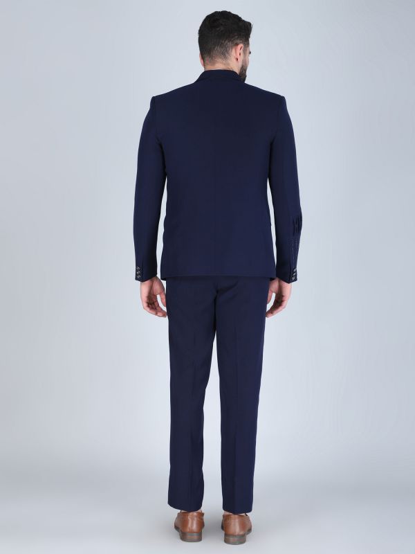 Navy Blue Embroidered Cocktail Wear Tuxedo Suit