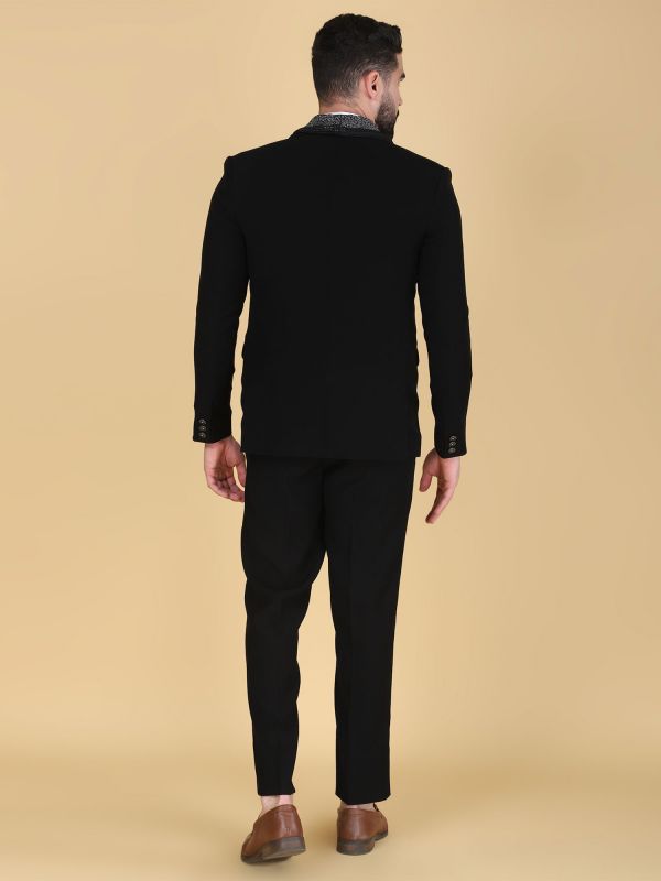Black Three Piece Suit In Hand Work Embroidery