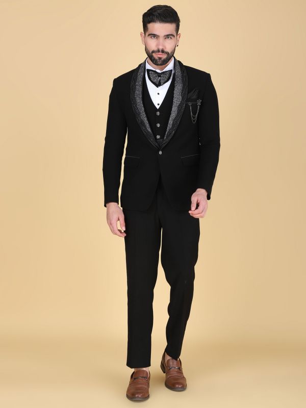 Black Three Piece Suit In Hand Work Embroidery