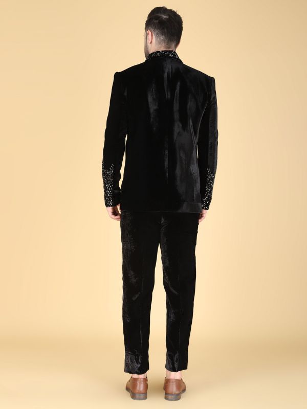Black Heavy Embroidered Tuxedo Suit For Mens