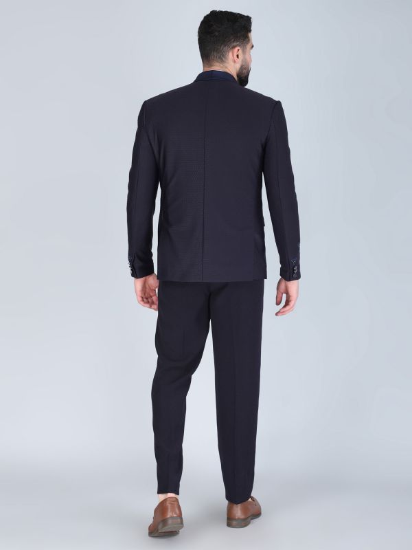 Navy Blue Tuxedo Suit In Hand Work Embellishment