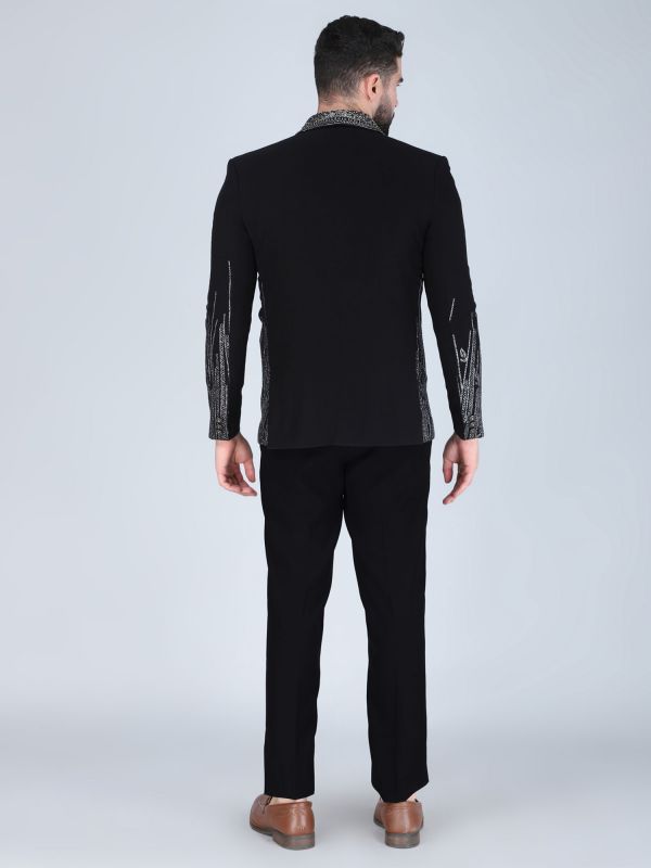 Black Embroidered Cocktail Wear Men's Tuxedo Suit