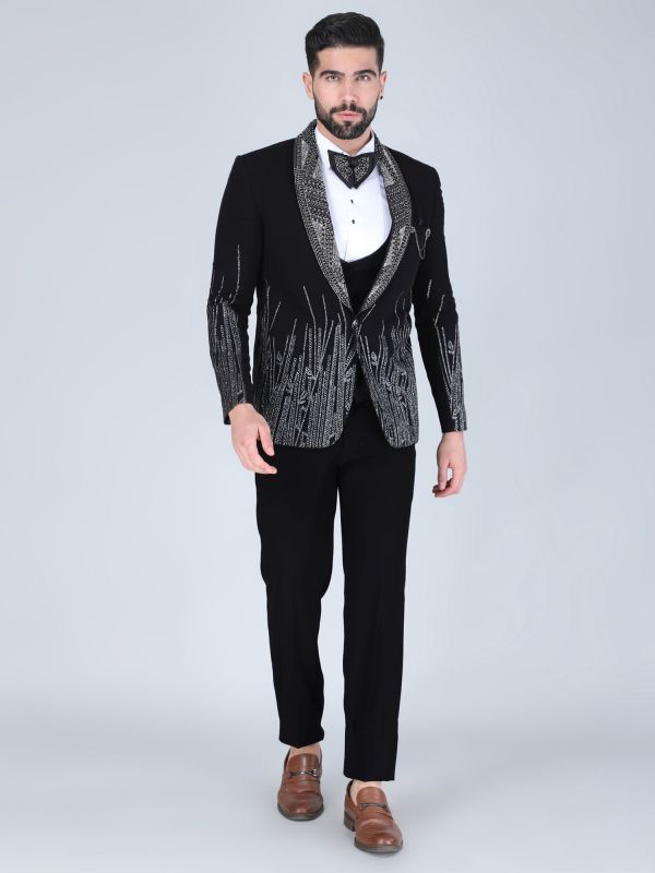 Black Embroidered Cocktail Wear Men's Tuxedo Suit