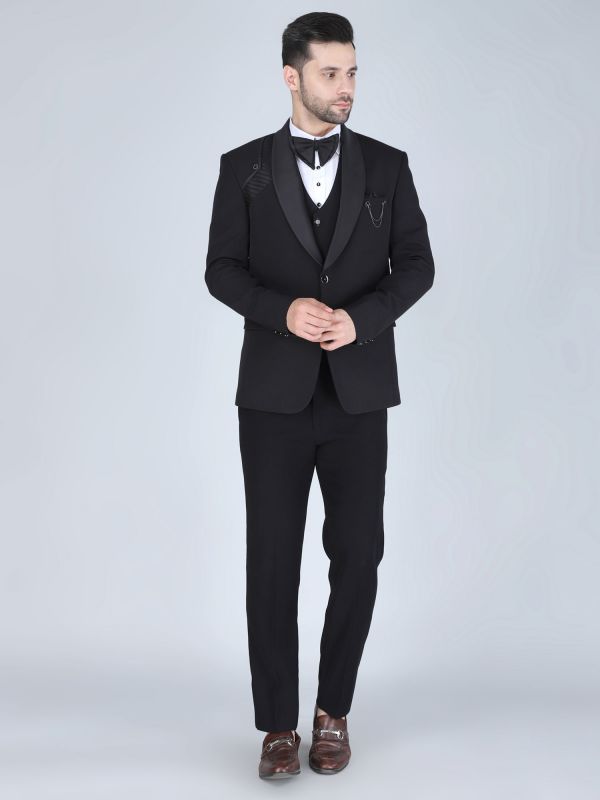 Black Stylish Three Piece Tuxedo Suit For Mens