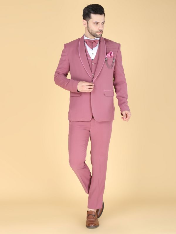 Pink Menswear Cotton Three Piece Suit Set