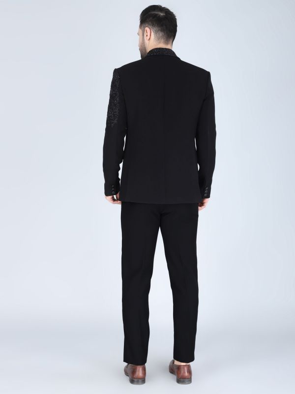 Black Heavy Embroidered Cocktail Men's Tuxedo Set