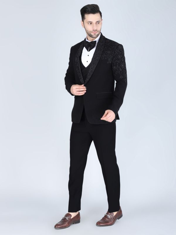 Black Heavy Embroidered Cocktail Men's Tuxedo Set
