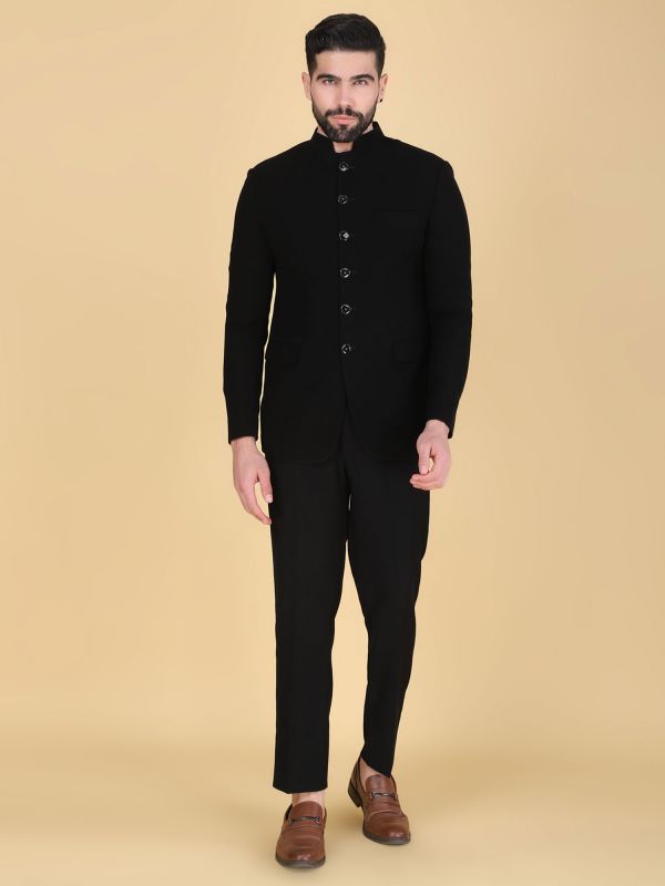 Black Cotton Bandhgala Jodhpuri Suit For Mens