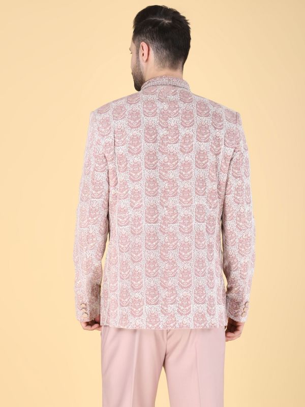 Light Pink Floral Thread Work Mandarin Suit
