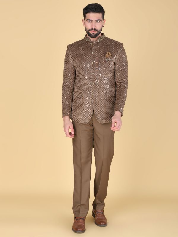 Brown Sequins Work Augmented Jodhpuri Set
