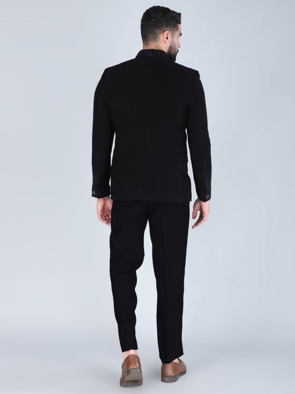 Black Hand Work Embroidered Bandhgala Suit