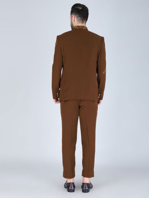 Dark Brown Embroidered Men's Bandhgala Set